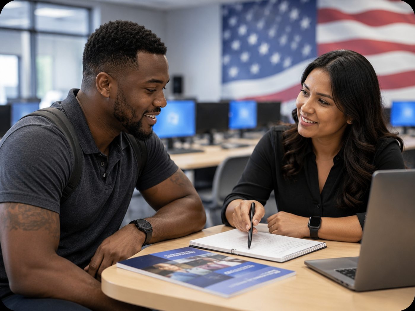 Veteran discussing VA-approved IT training options with an advisor